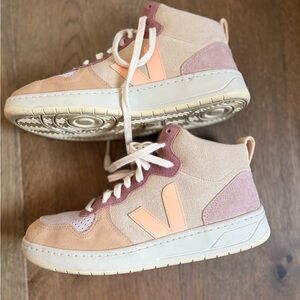 Veja Women’s High-Top Sneakers in Peach and Blush